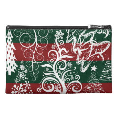 Festive Holiday Christmas Tree Red Green Striped Travel Accessories Bag