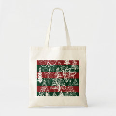 Festive Holiday Christmas Tree Red Green Striped Tote Bags