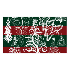 Festive Holiday Christmas Tree Red Green Striped Business Card Templates