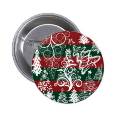 Festive Holiday Christmas Tree Red Green Striped Pinback Button