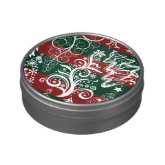 Festive Holiday Christmas Tree Red Green Striped Jelly Belly Candy Tin