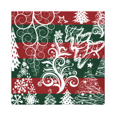 Festive Holiday Christmas Tree Red Green Striped Stretched Canvas Print