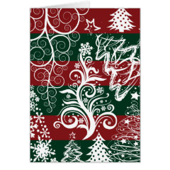 Festive Holiday Christmas Tree Red Green Striped Greeting Card