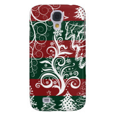 Festive Holiday Christmas Tree Red Green Striped Galaxy S4 Case