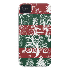 Festive Holiday Christmas Tree Red Green Striped iPhone 4 Case-Mate Case