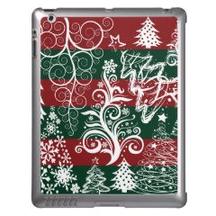 Festive Holiday Christmas Tree Red Green Striped Cover For iPad