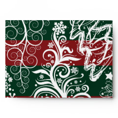 Festive Holiday Christmas Tree Red Green Striped Envelope