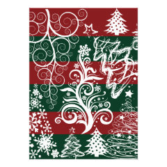 Festive Holiday Christmas Tree Red Green Striped Custom Invitation