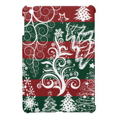 Festive Holiday Christmas Tree Red Green Striped iPad Mini Covers