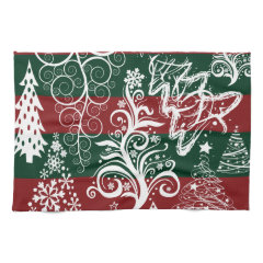 Festive Holiday Christmas Tree Red Green Striped Hand Towel