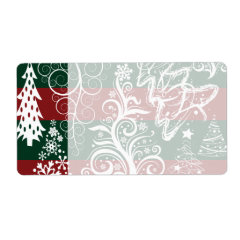 Festive Holiday Christmas Tree Red Green Striped Personalized Shipping Labels