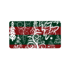 Festive Holiday Christmas Tree Red Green Striped Address Label