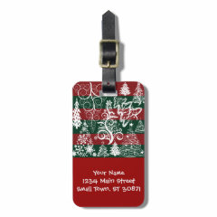Festive Holiday Christmas Tree Red Green Striped Luggage Tag