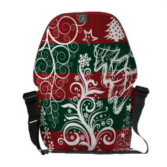 Festive Holiday Christmas Tree Red Green Striped Courier Bags