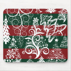 Festive Holiday Christmas Tree Red Green Striped Mousepad