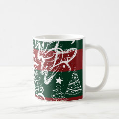 Festive Holiday Christmas Tree Red Green Striped Coffee Mugs