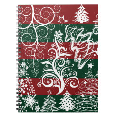 Festive Holiday Christmas Tree Red Green Striped Spiral Note Books