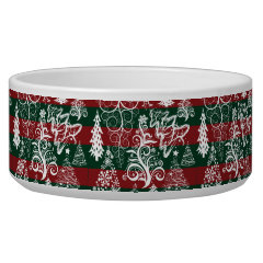 Festive Holiday Christmas Tree Red Green Striped Dog Food Bowls