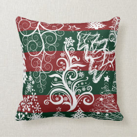 Festive Holiday Christmas Tree Red Green Striped Throw Pillow