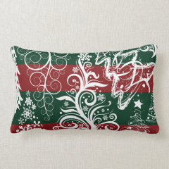 Festive Holiday Christmas Tree Red Green Striped Pillow