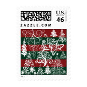 Festive Holiday Christmas Tree Red Green Striped Stamps