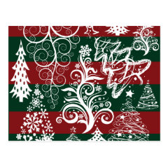 Festive Holiday Christmas Tree Red Green Striped Post Card