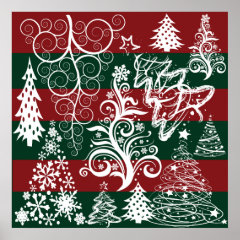 Festive Holiday Christmas Tree Red Green Striped Posters