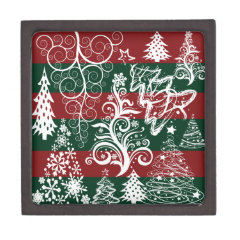 Festive Holiday Christmas Tree Red Green Striped Premium Keepsake Boxes