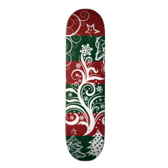 Festive Holiday Christmas Tree Red Green Striped Skateboard Decks
