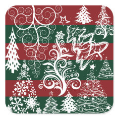 Festive Holiday Christmas Tree Red Green Striped Square Stickers