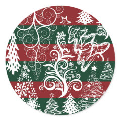 Festive Holiday Christmas Tree Red Green Striped Sticker