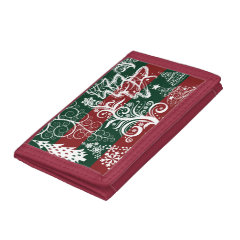 Festive Holiday Christmas Tree Red Green Striped Trifold Wallets