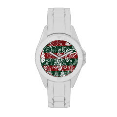 Festive Holiday Christmas Tree Red Green Striped Watch