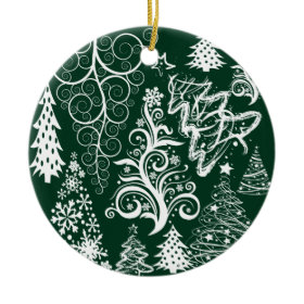 Festive Holiday Green Christmas Trees Xmas Ornaments