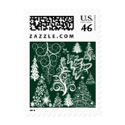 Festive Holiday Green Christmas Trees Xmas Stamp
