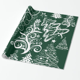 Festive Holiday Green Christmas Trees Xmas Gift Wrapping Paper
