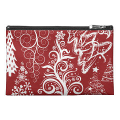 Festive Holiday Red Christmas Tree Xmas Pattern Travel Accessory Bags