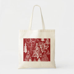Festive Holiday Red Christmas Tree Xmas Pattern Tote Bags
