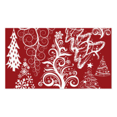 Festive Holiday Red Christmas Tree Xmas Pattern Business Cards