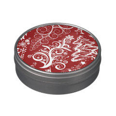 Festive Holiday Red Christmas Tree Xmas Pattern Candy Tins
