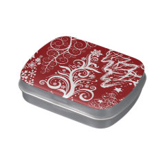 Festive Holiday Red Christmas Tree Xmas Pattern Jelly Belly Candy Tin