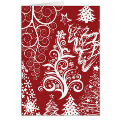 Festive Holiday Red Christmas Tree Xmas Pattern Greeting Card
