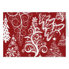 Festive Holiday Red Christmas Tree Xmas Pattern Card