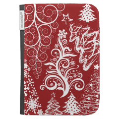 Festive Holiday Red Christmas Tree Xmas Pattern Kindle 3G Covers