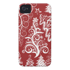 Festive Holiday Red Christmas Tree Xmas Pattern iPhone 4 Case-Mate Cases