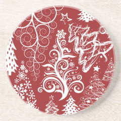 Festive Holiday Red Christmas Tree Xmas Pattern Drink Coaster