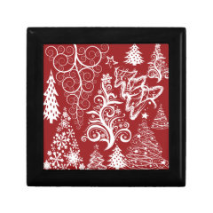Festive Holiday Red Christmas Tree Xmas Pattern Gift Box