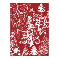 Festive Holiday Red Christmas Tree Xmas Pattern Invitation