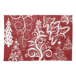 Festive Holiday Red Christmas Tree Xmas Pattern Hand Towel