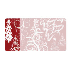 Festive Holiday Red Christmas Tree Xmas Pattern Shipping Label